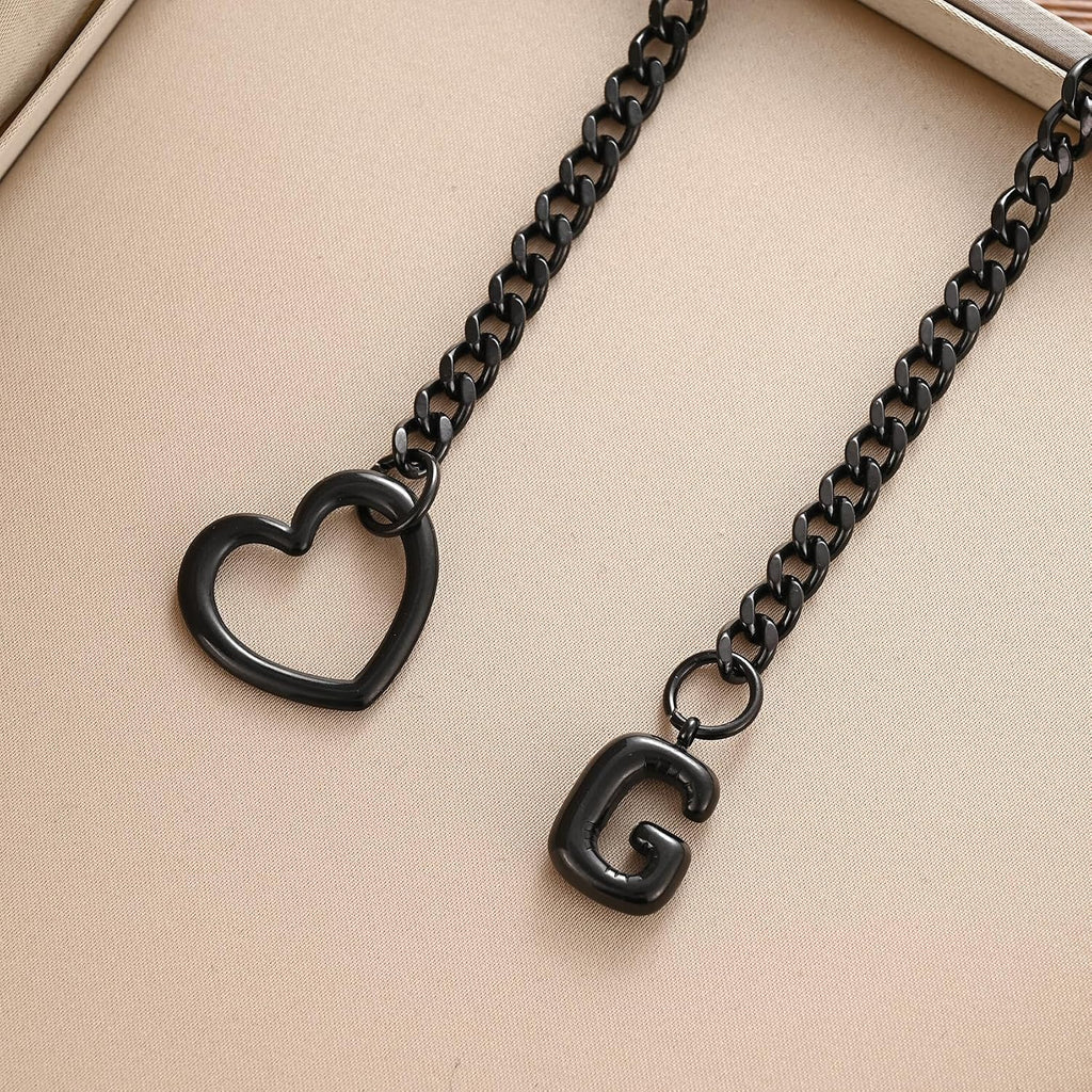 Black Heart Slip Chain Necklace - Stainless Steel