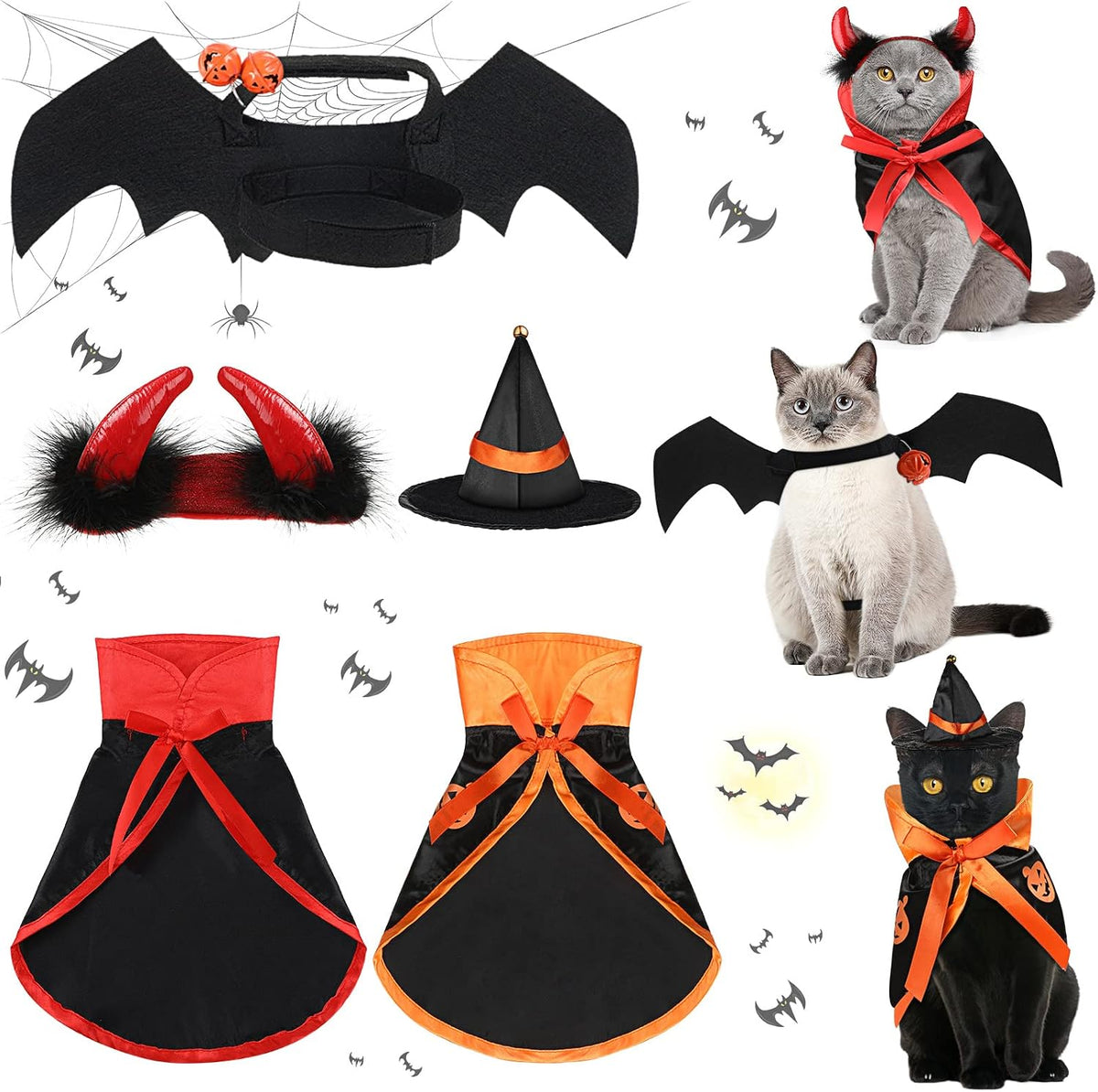 5-Piece Vampire Witch Bat Wings Halloween Costume Set for Cats and Small Dogs