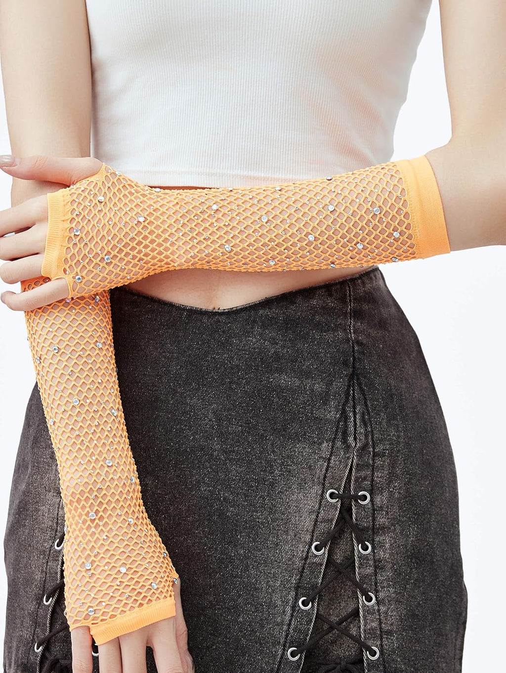 Rhinestone Fishnet Arm Warmers - Fingerless