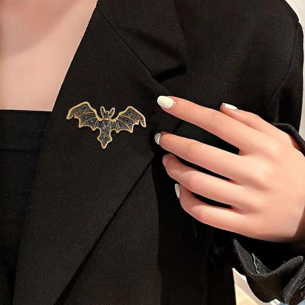 Gothic Crystal Bat Brooch