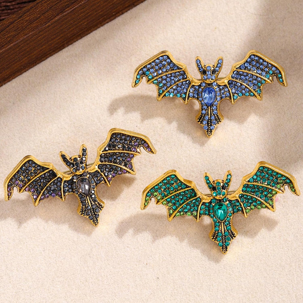 Gothic Crystal Bat Brooch