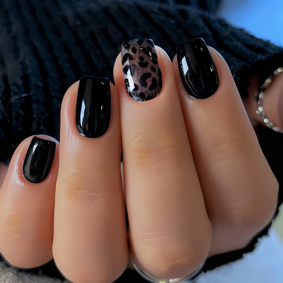 Black Glitter Leopard Press-On Nails