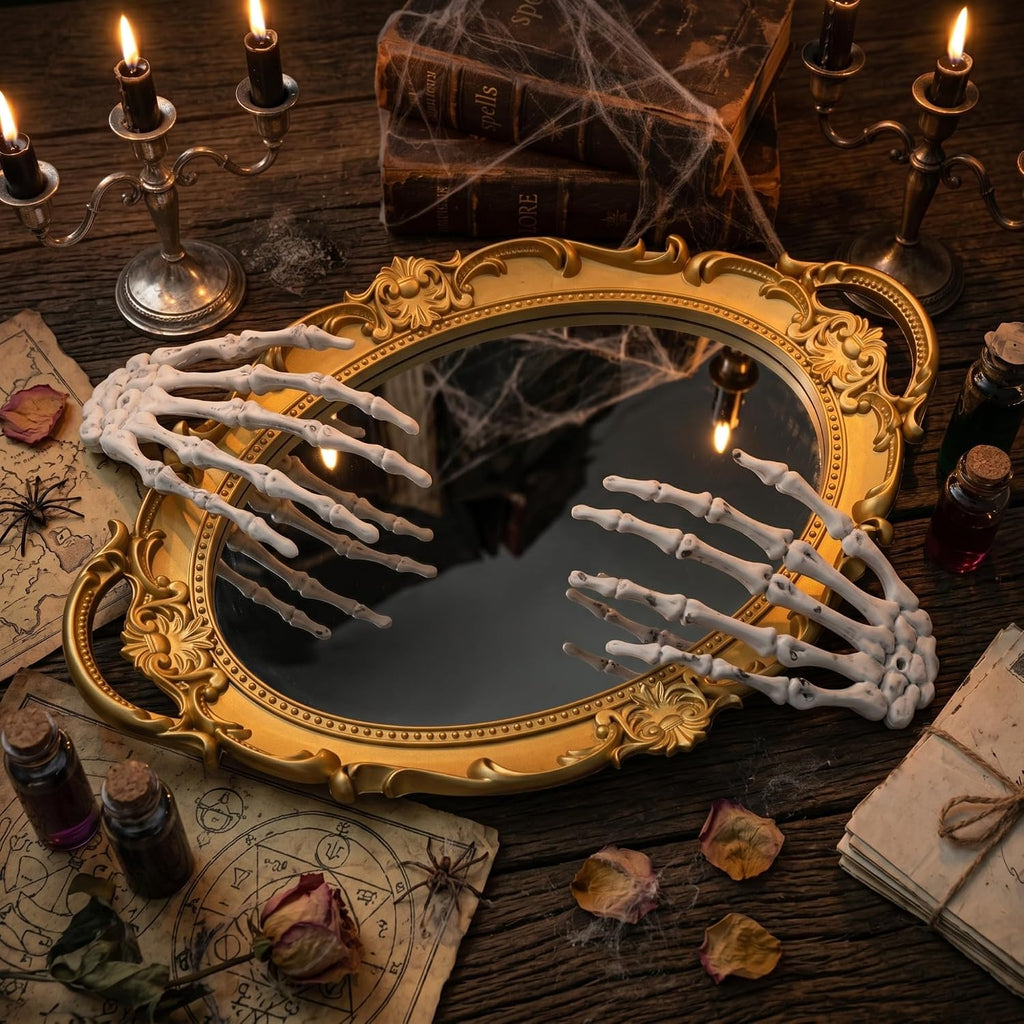 Skeleton Hand Gothic Oval Mirror