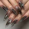 Black Almond Press-On Nails with 3D Butterfly Charms