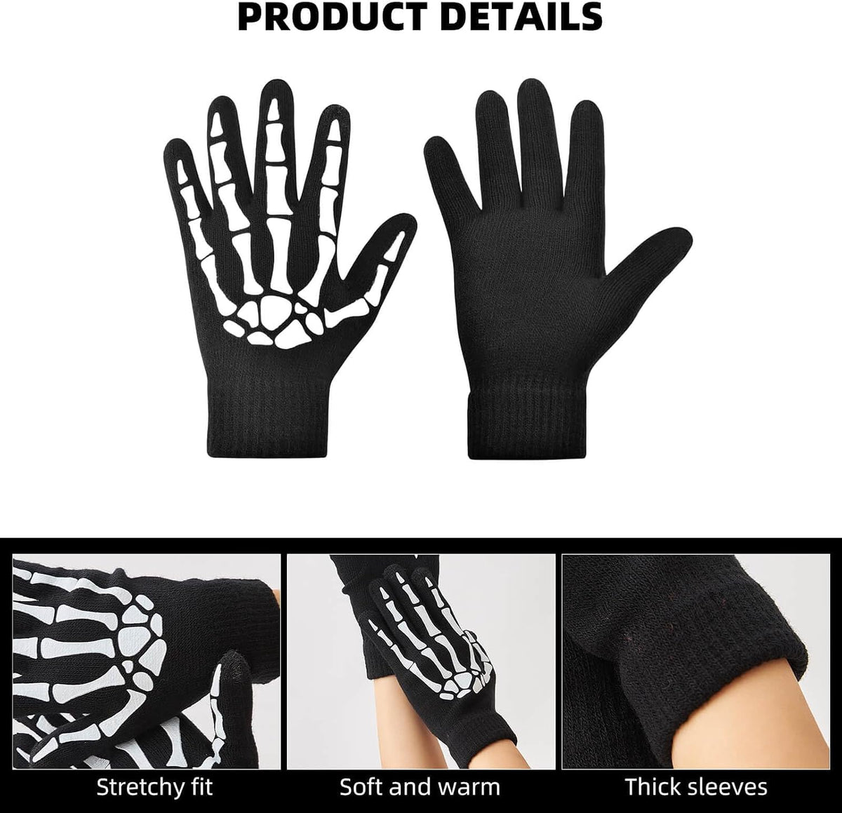 Glow in the Dark Skeleton Fingerless Gloves