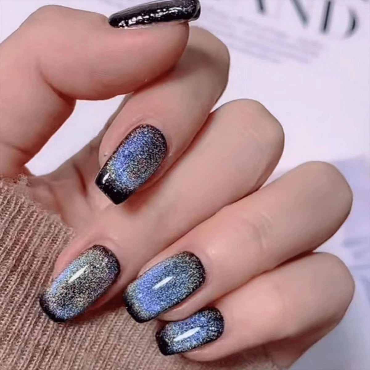 Black Glitter Short Square Press-On Nails