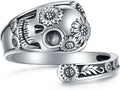 Sterling Silver Gothic Skull Spoon Ring