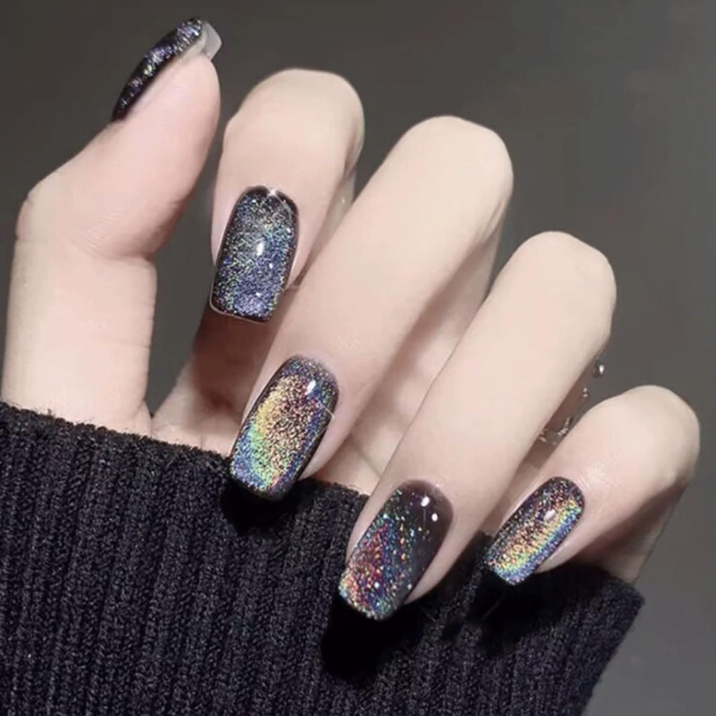 Black Glitter Short Square Press-On Nails