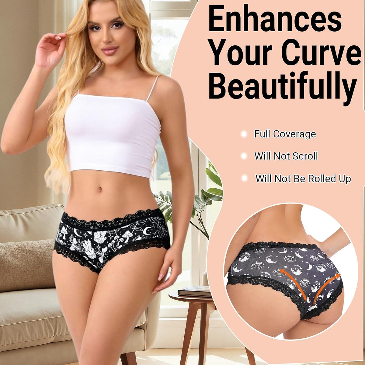 Women'S Cheeky Hipster Panties 5/6Pack Soft Comfort Lace Underwear