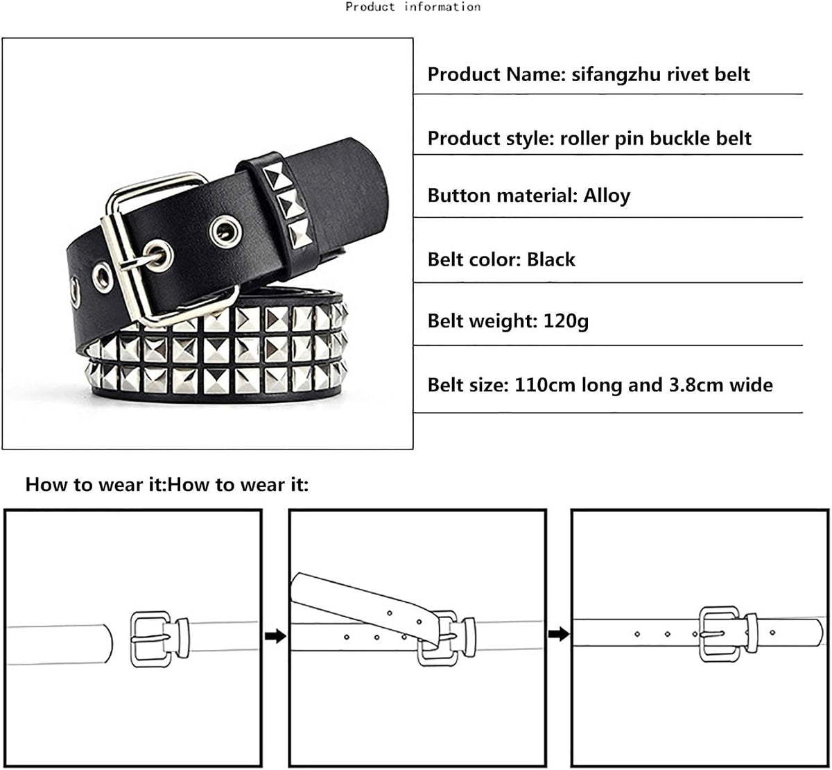 Black Pyramid Studded Punk Belt