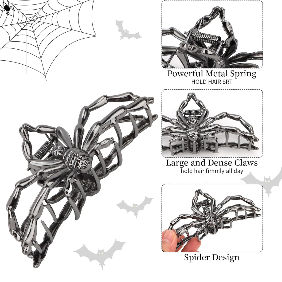 Large Spider Metal Hair Claw Clips, 4 Piece