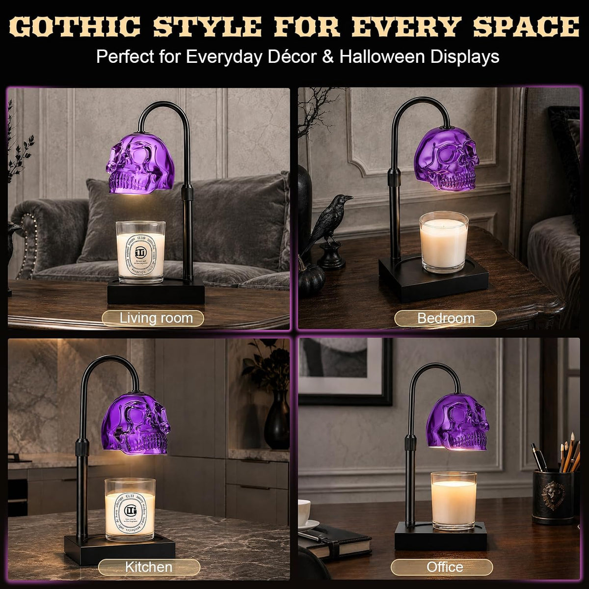 Gothic Skull Candle Warmer Lamp with Timer and Dimmer