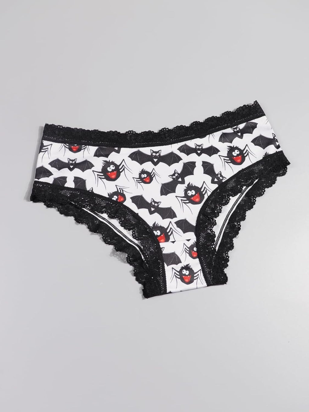 Women'S Gothic Halloween Hipster Panties, Black Lace Trim, 10 Pack Spooky Pattern Collection with Bats, Skulls