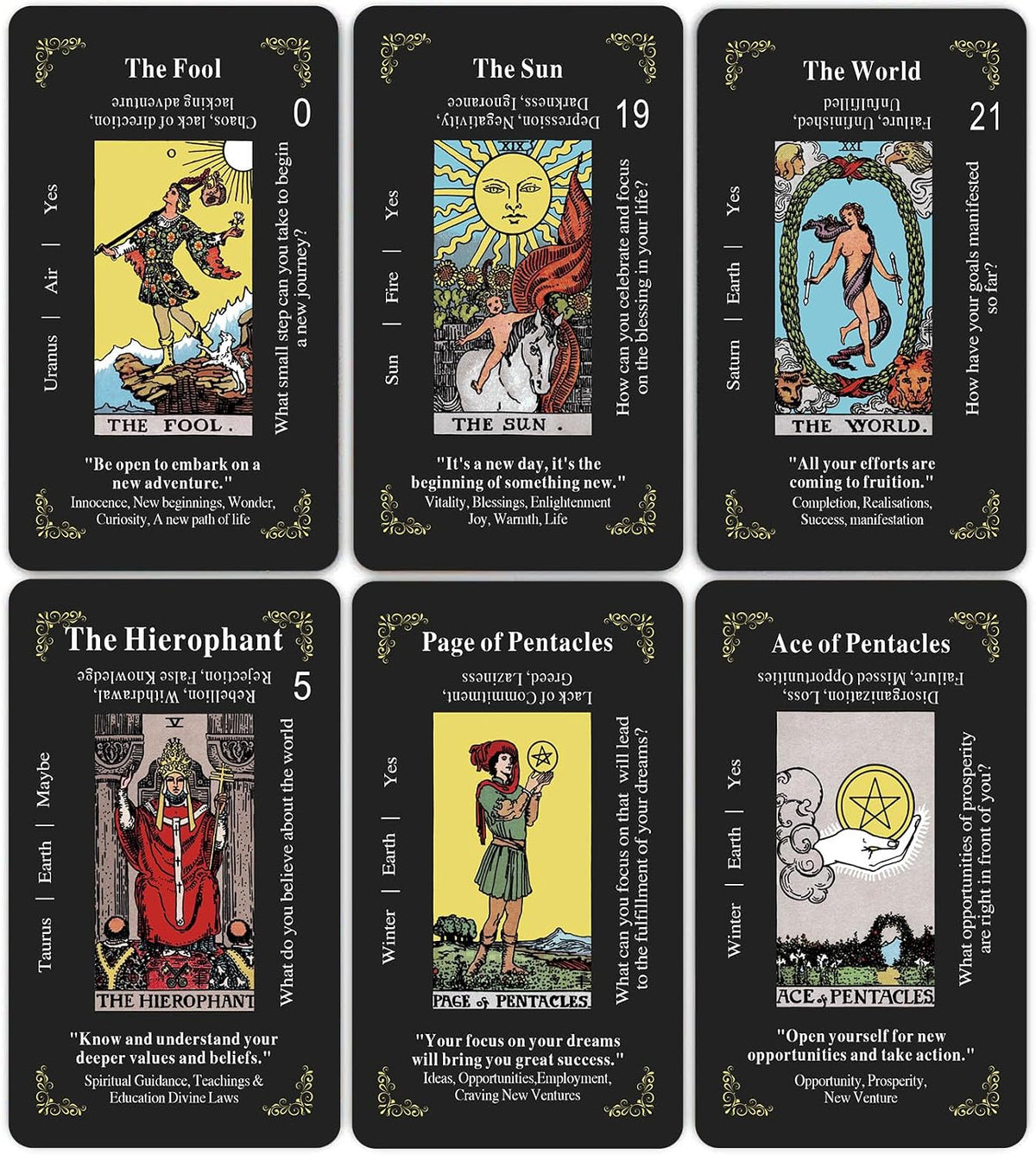 Classic Black Tarot Deck - 78 Cards with Meanings Printed on Them
