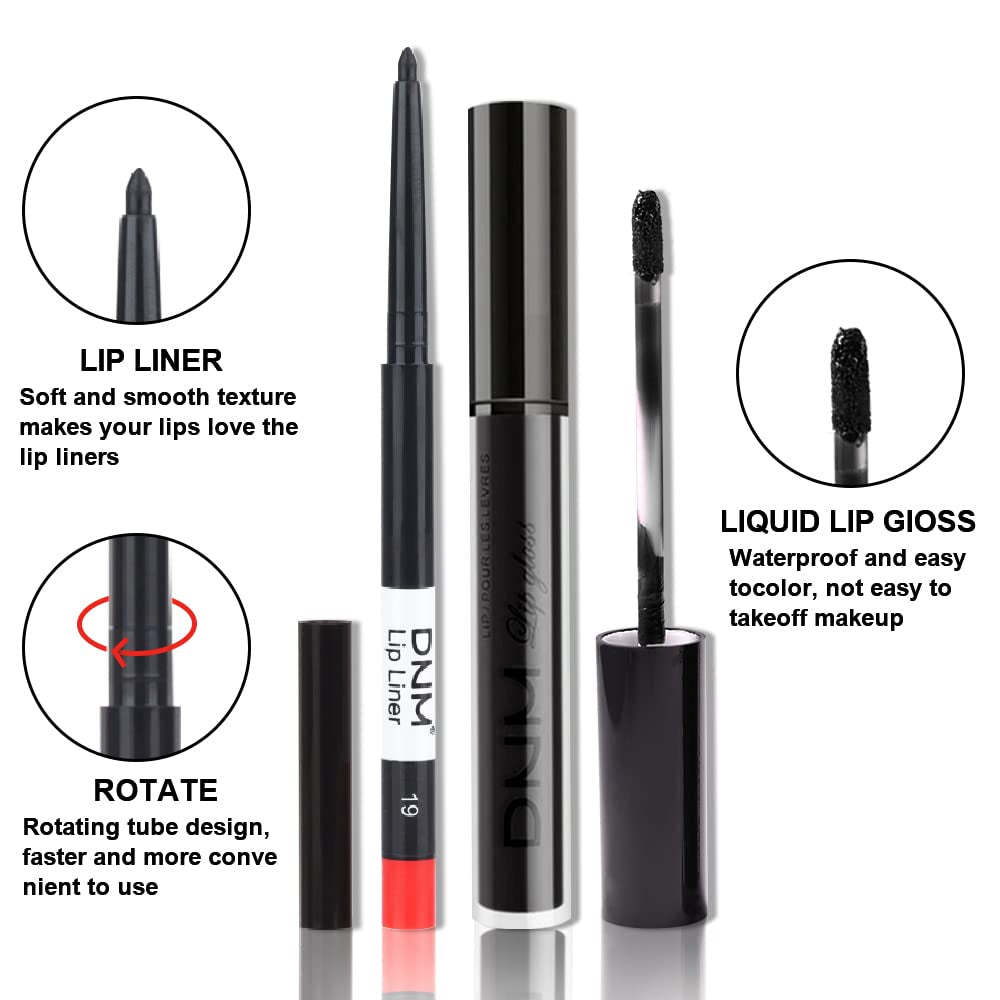 Black Matte Liquid Lipstick and Lip Stain Pencil Set