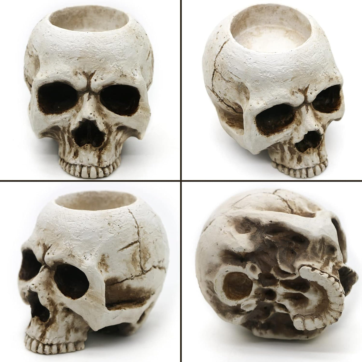 Skull Tealight Candle Holder - Antique White Resin