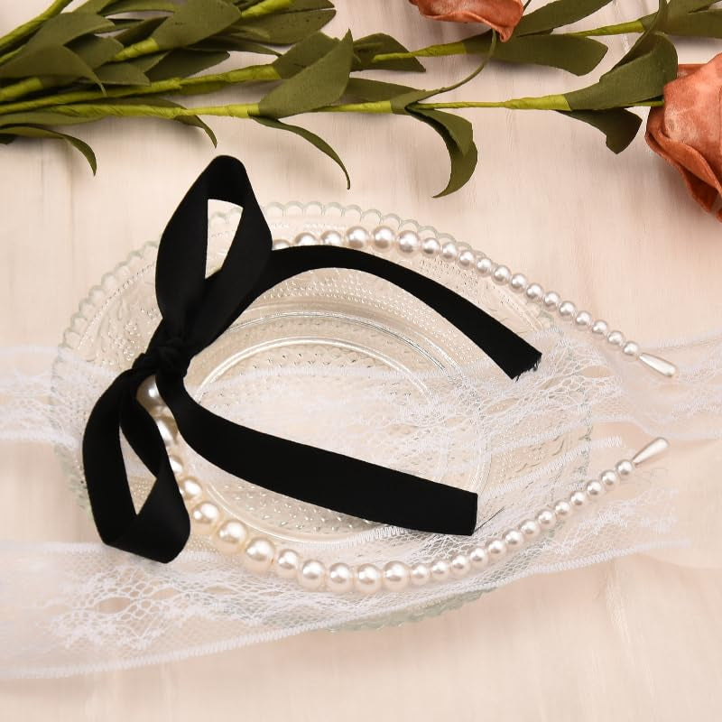 Black Pearl Bow Headband