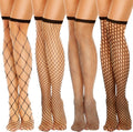 Black Fishnet Knee High Stockings, 4 Pair