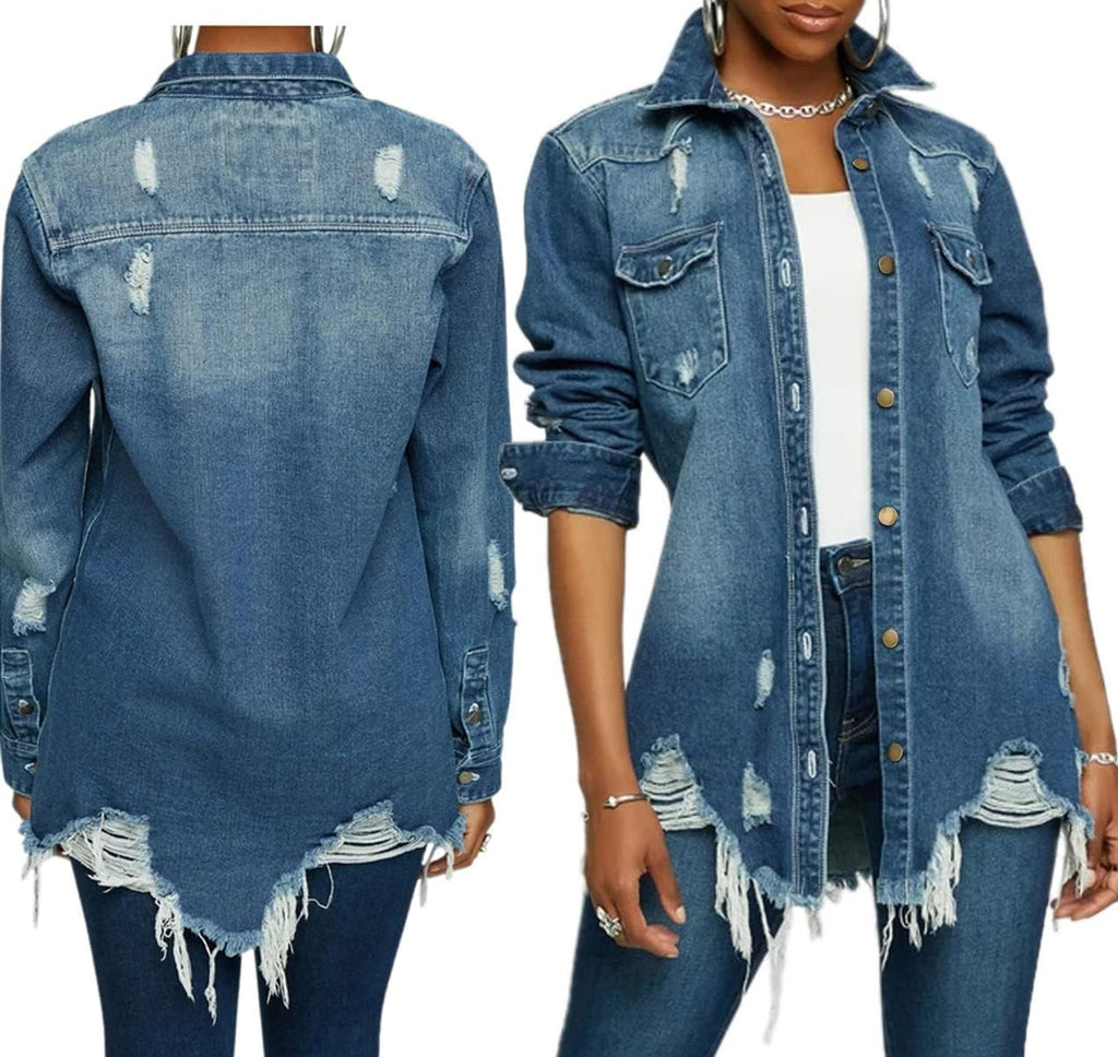 Distressed Butterfly Denim Jacket for Women