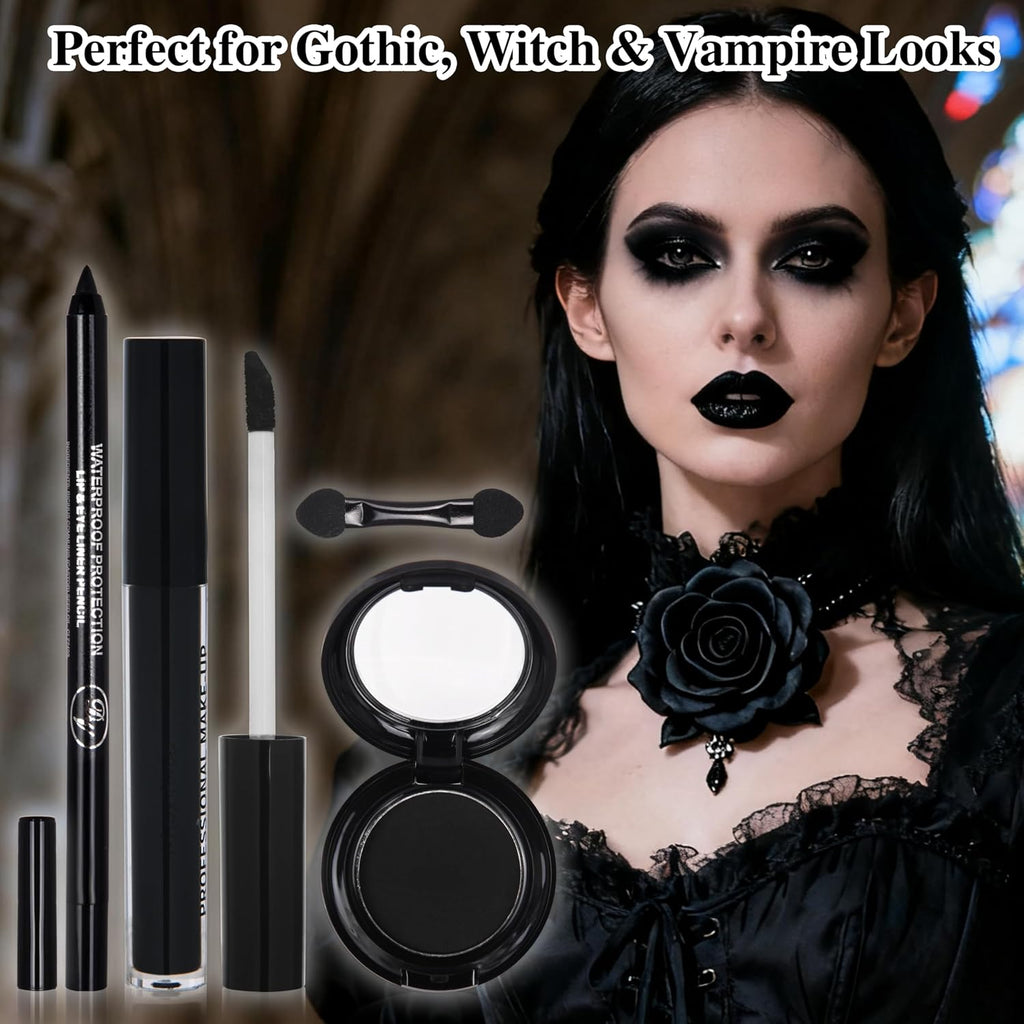 Black Witch Makeup Set: Eyeshadow Palette, Liquid Lipstick and Eyeliner