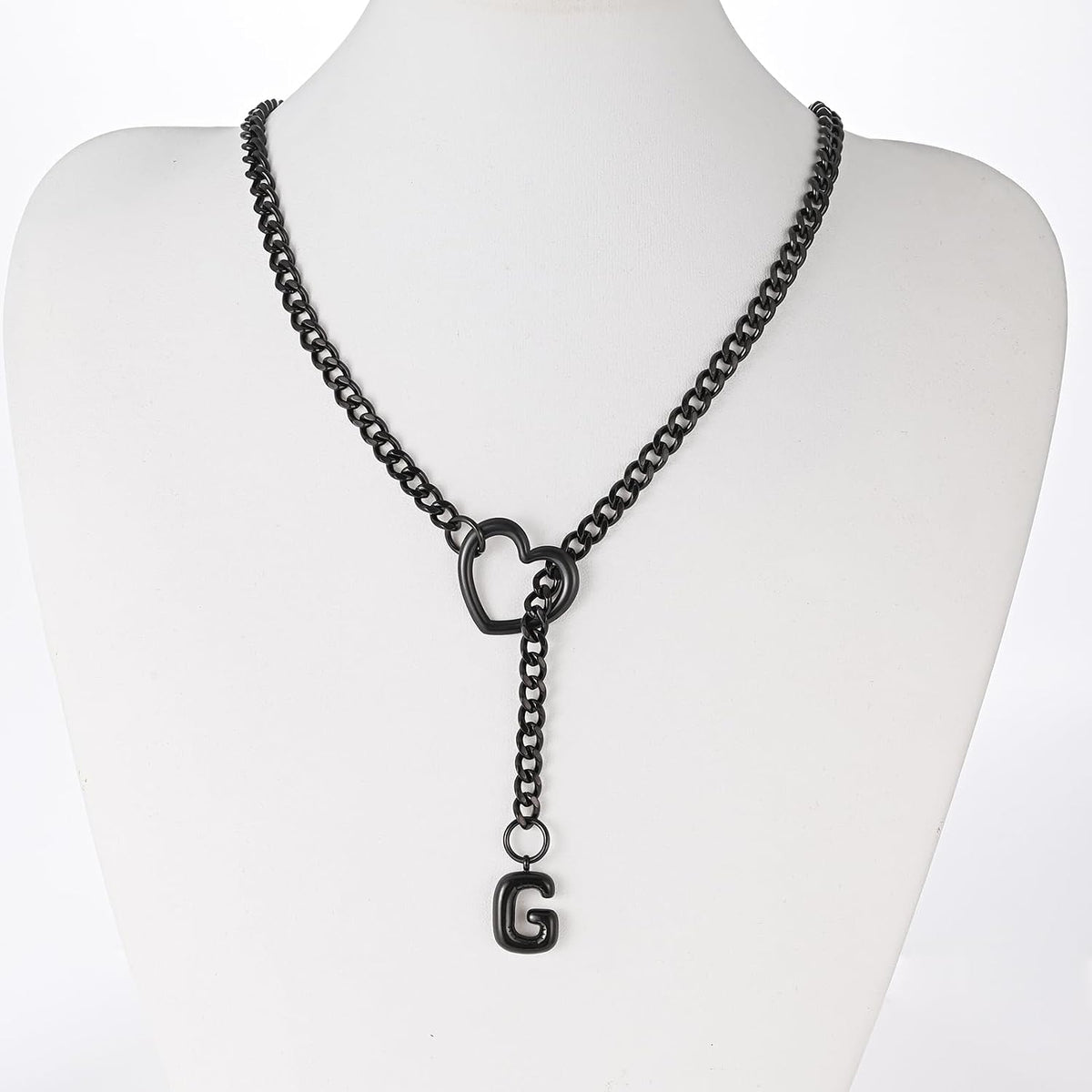 Black Heart Slip Chain Necklace - Stainless Steel