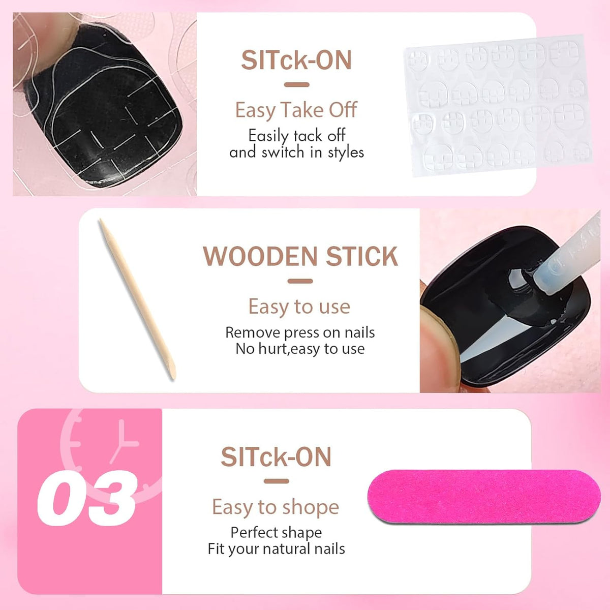 Matte Black Short Square Press-On Nails, 240 Piece Set