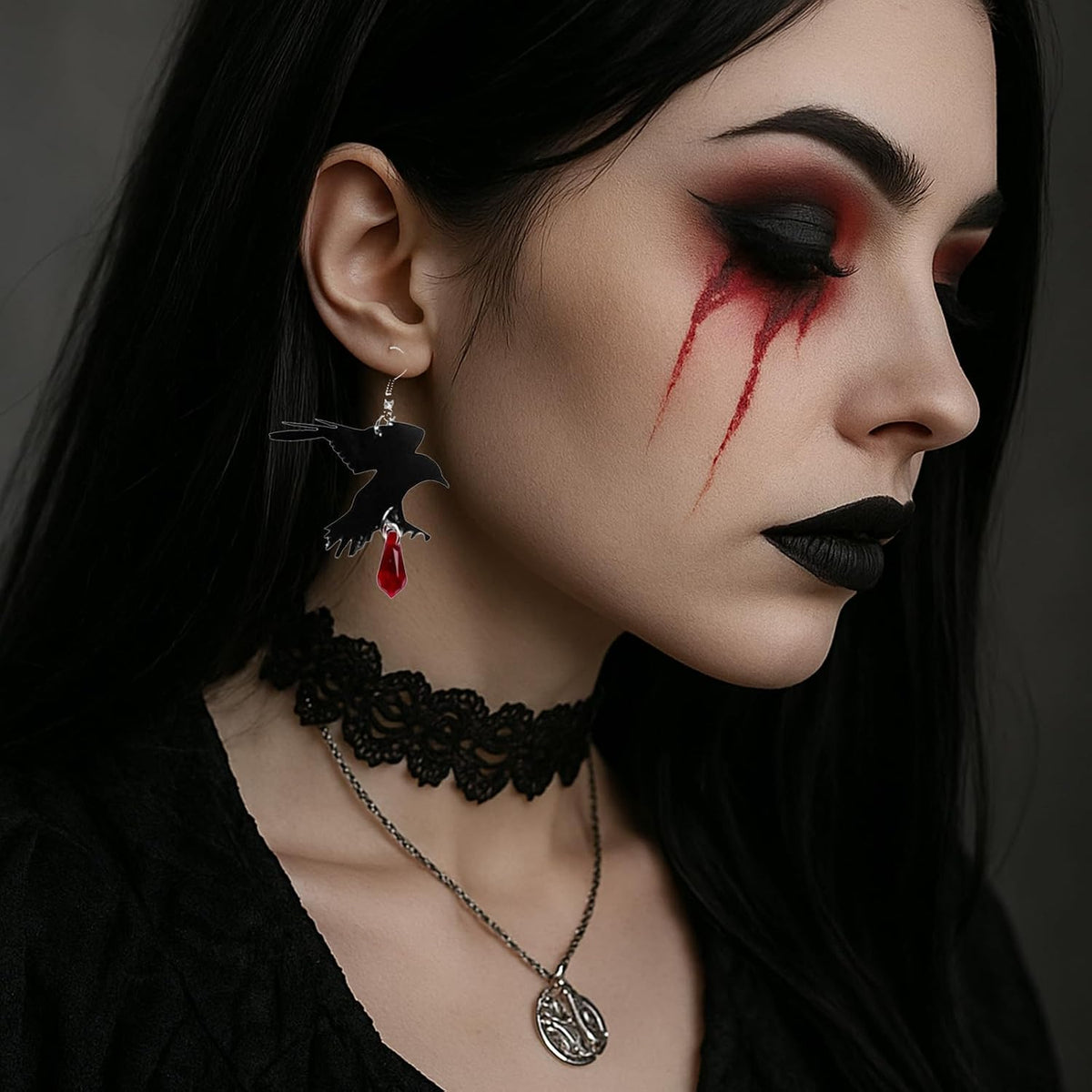Gothic Raven Crystal Earrings