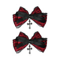 Gothic Black Lace and Red Bow Hair Clips with Cross, 2 Piece