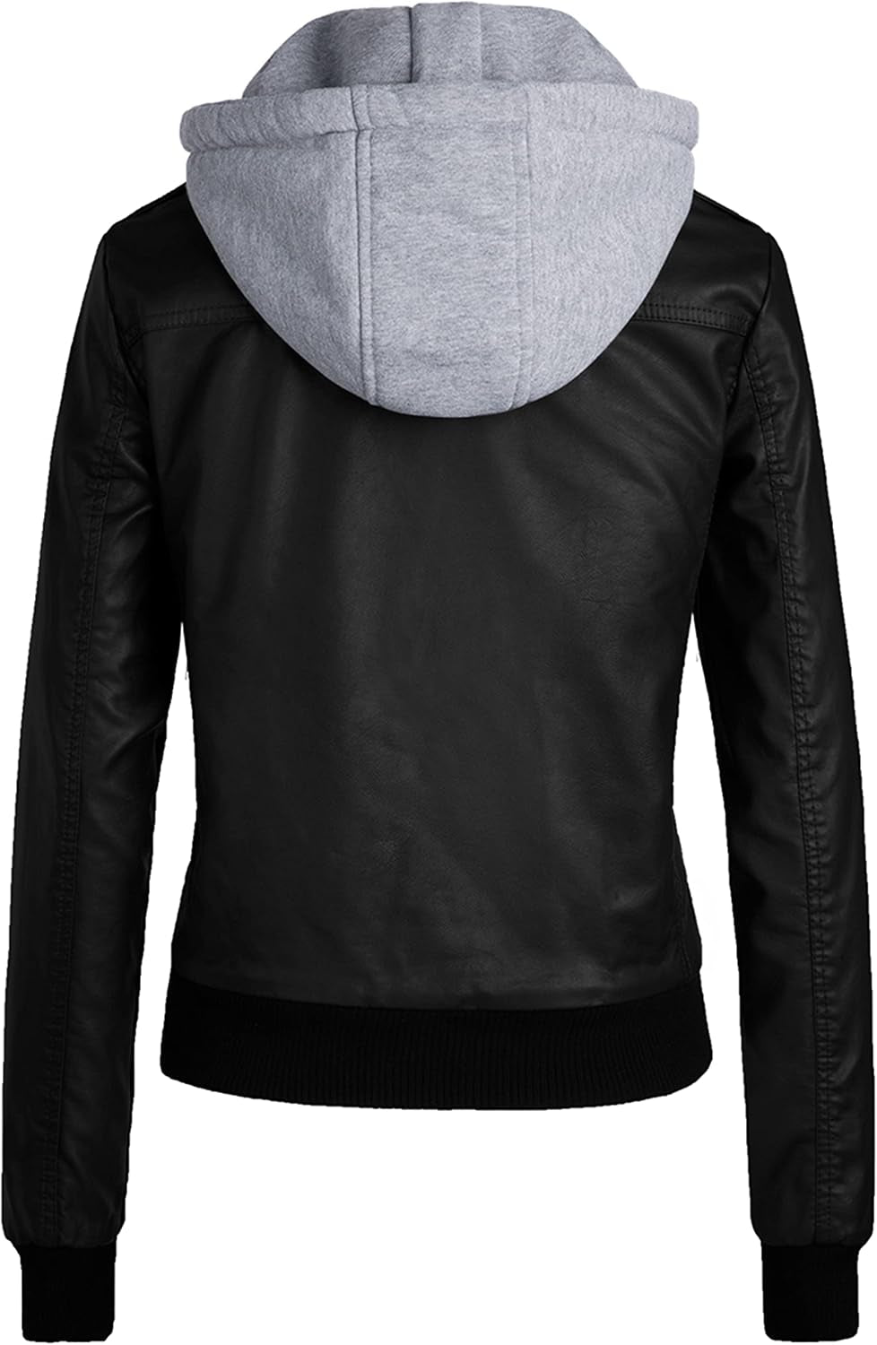 Women'S Faux Leather Moto Jacket with Removable Hood