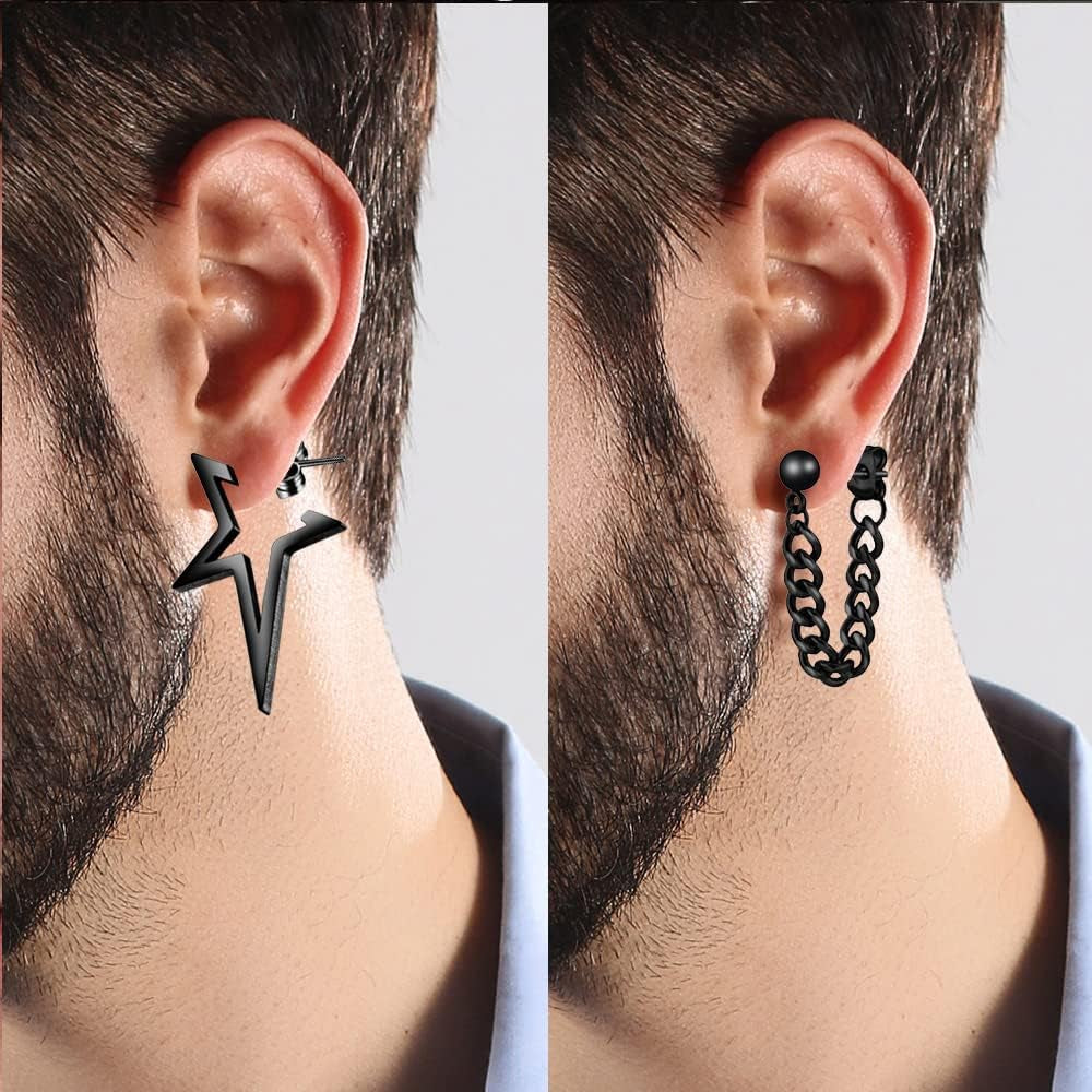 Black Punk Dangle Earrings - 16 Pair Stainless Steel Set