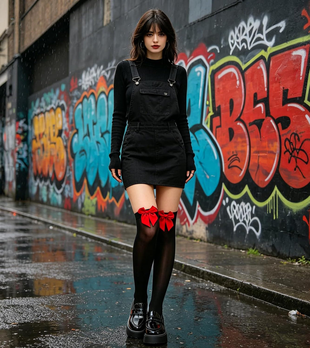 Opaque Thigh High Stockings with Bow