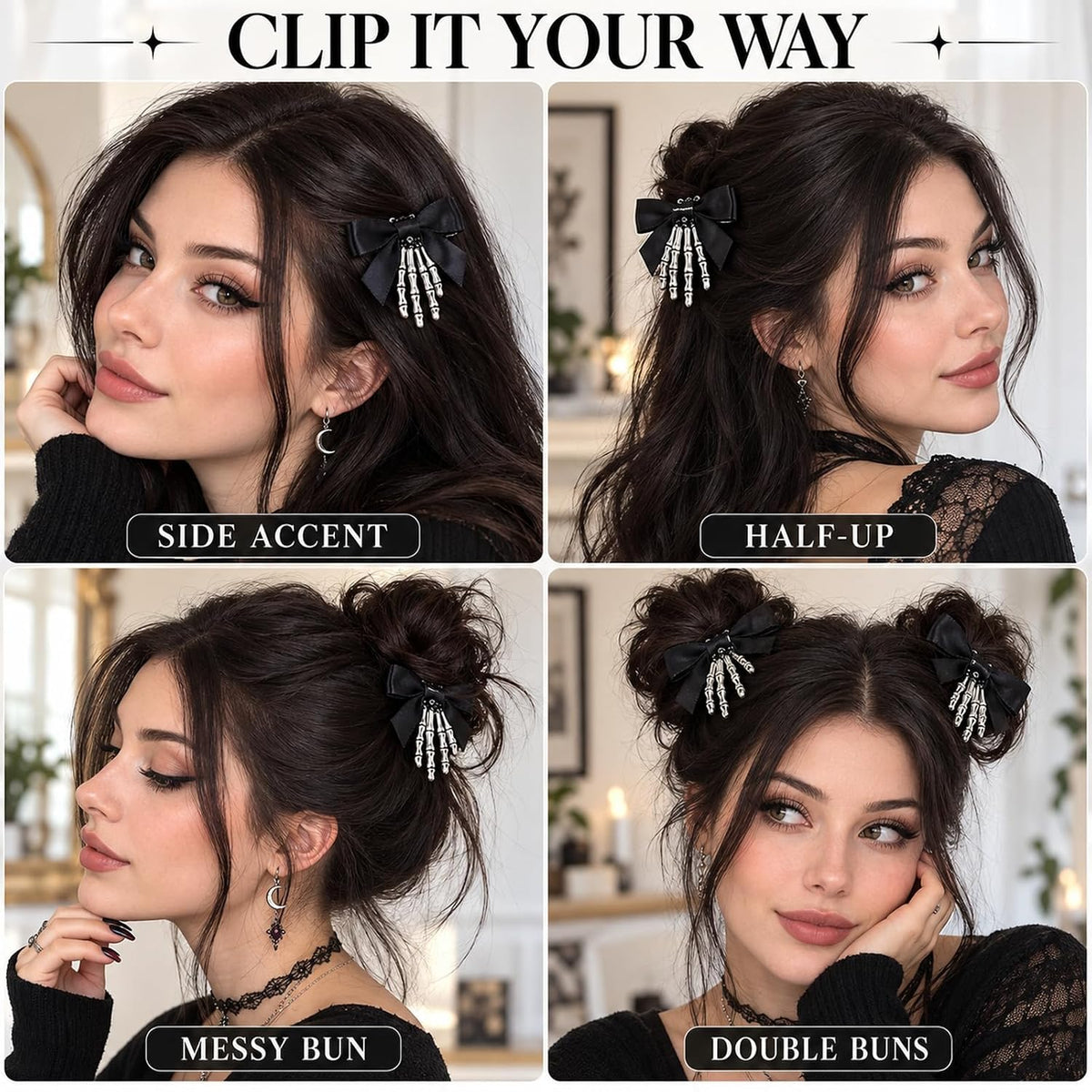 Skeleton Hand Hair Clips with Bowknot, 2 Piece