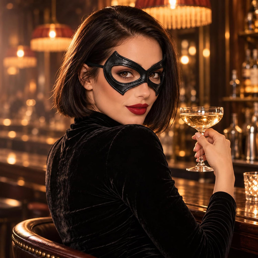 Black Cat Leather Eye Mask