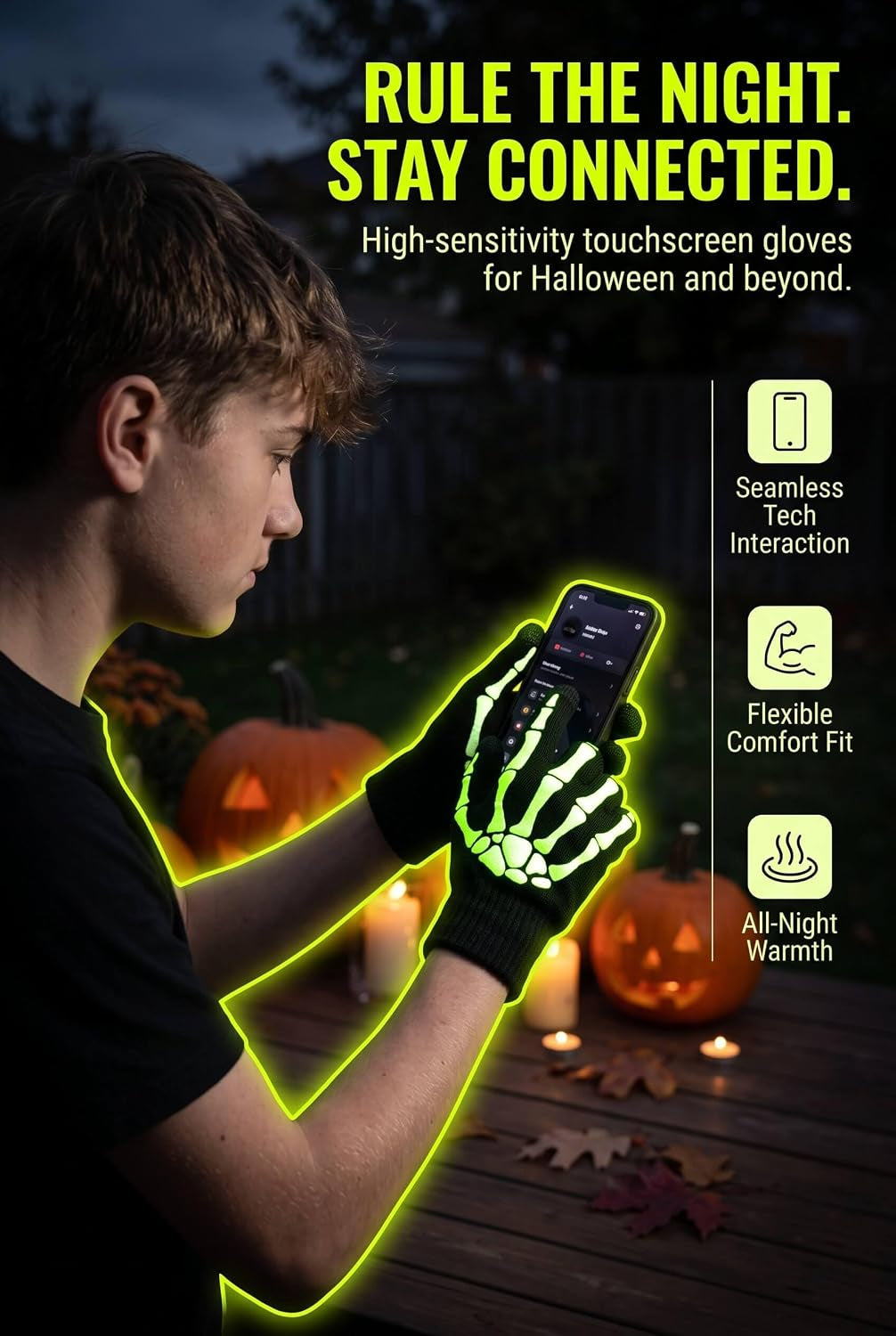 Skeleton Bone Gloves, 2 Pairs