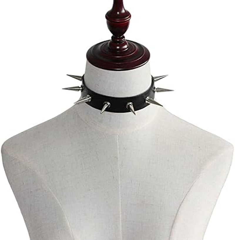 Black Spiked Choker Collar - Faux Leather
