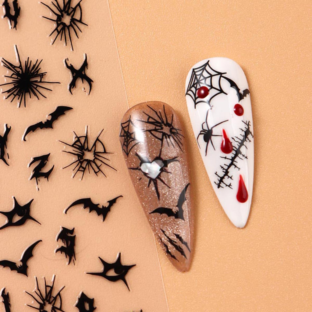 Horror Goth Nail Decals: Bats, Roses, Spider Webs and Skulls, 6 Sheets