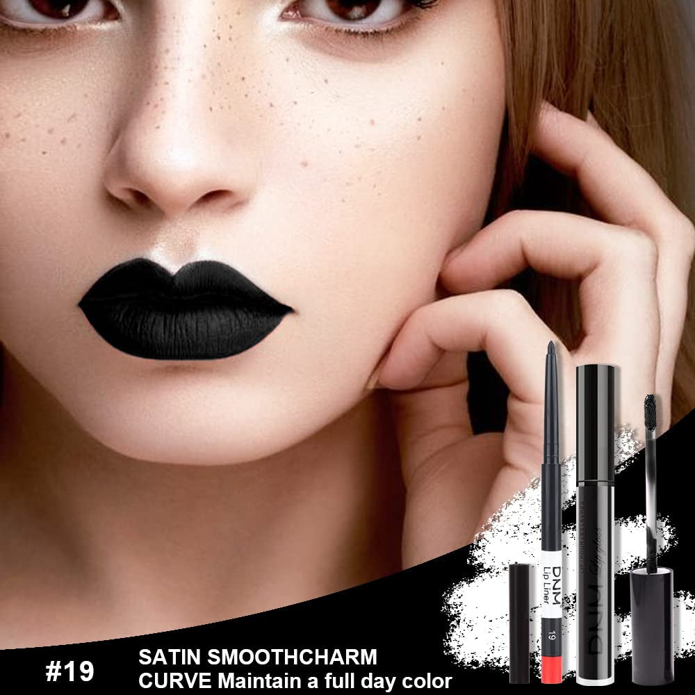 Black Matte Liquid Lipstick and Lip Stain Pencil Set