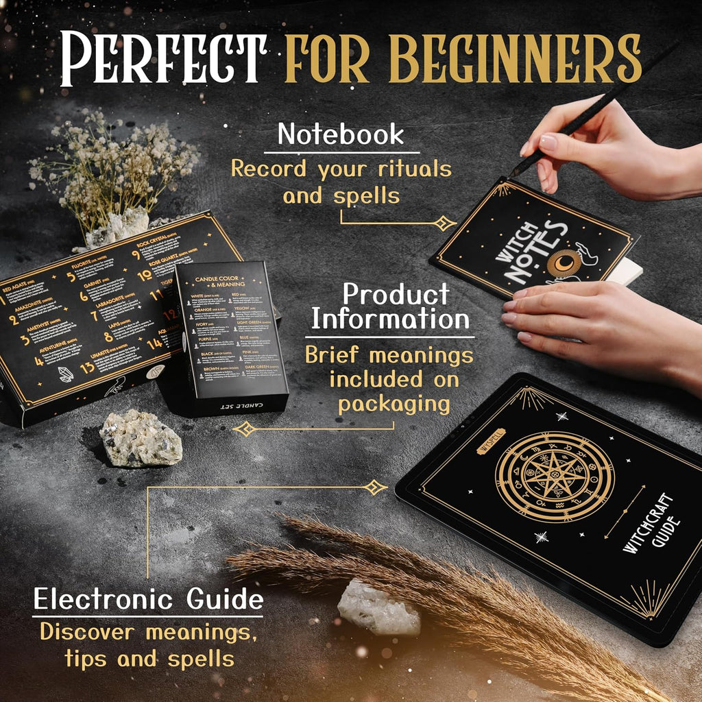 Witchcraft Starter Kit with Spell Candles, Herbs and Crystals, 54 Pieces