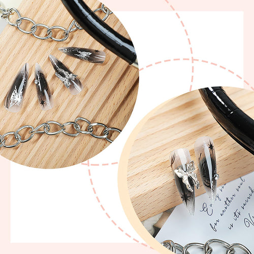 Black Almond Press-On Nails with 3D Butterfly Charms