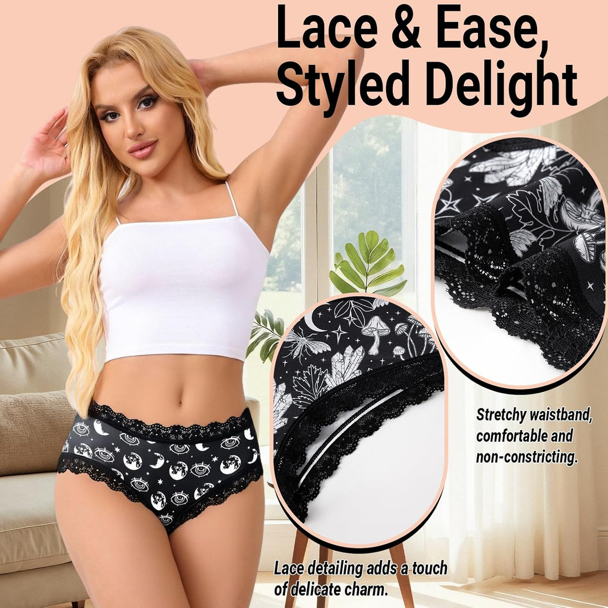 Women'S Cheeky Hipster Panties 5/6Pack Soft Comfort Lace Underwear