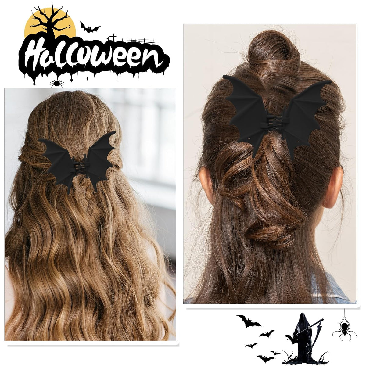 Matte Black Bat Hair Claw Clip