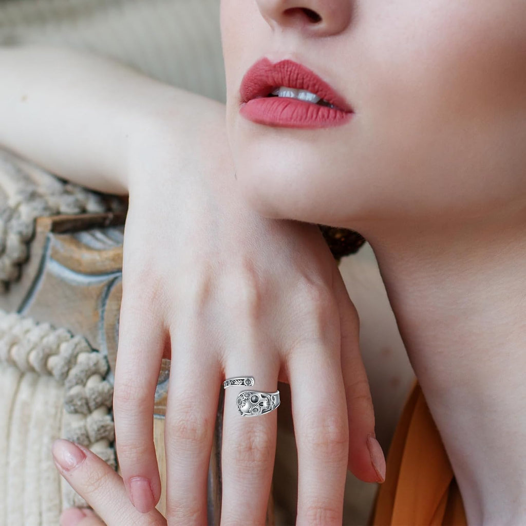 Sterling Silver Gothic Skull Spoon Ring