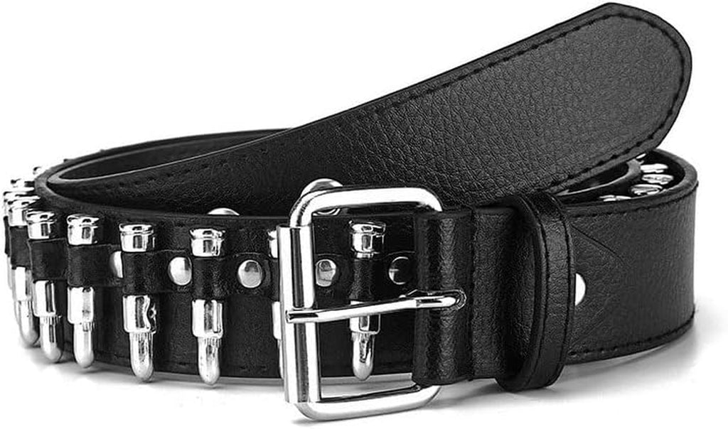 Black Leather Bullet Studded Punk Belt