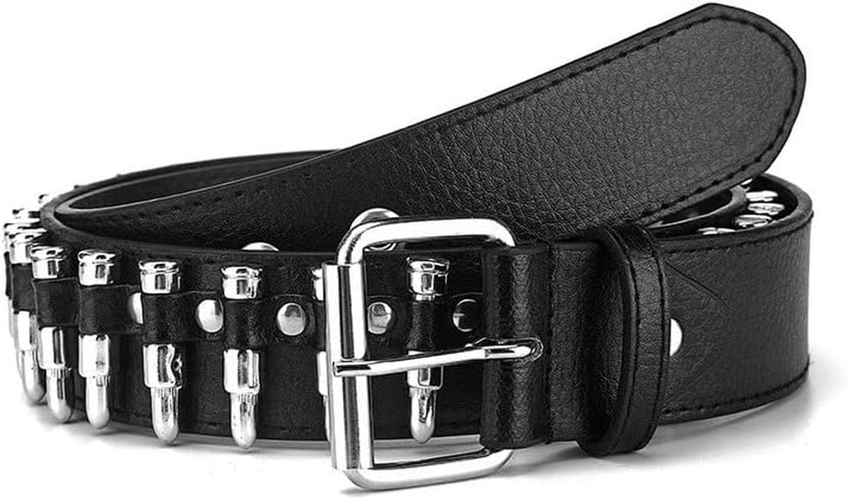 Black Leather Bullet Studded Punk Belt