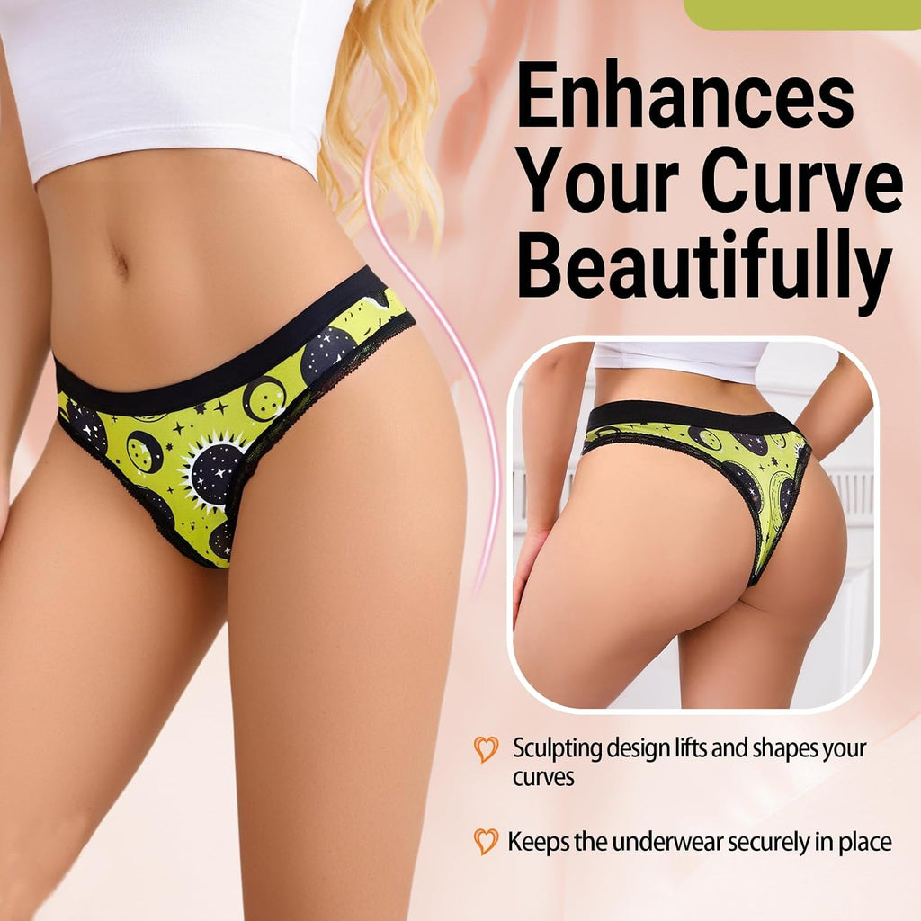 Women'S Hot Cute Print Thong Panties 5/6Pack,Soft Comfort Underwear