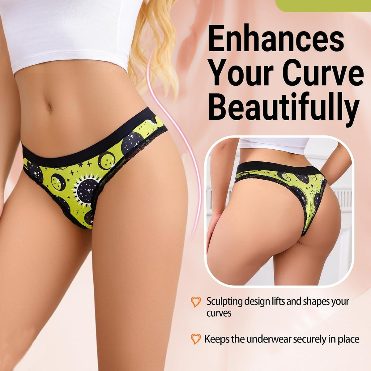Women'S Hot Cute Print Thong Panties 5/6Pack,Soft Comfort Underwear