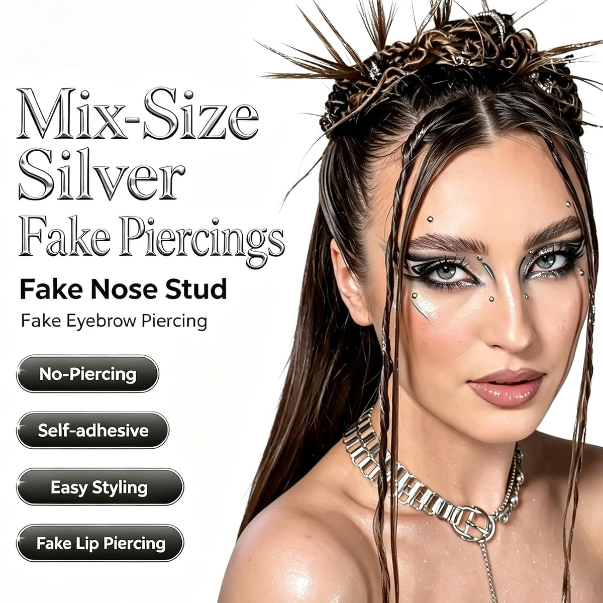 Stick-On Fake Piercing Set - Lip, Nose and Brow