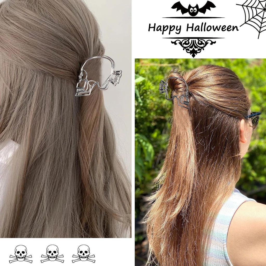 Silver & Black Skull Claw Clips - 2 Pack