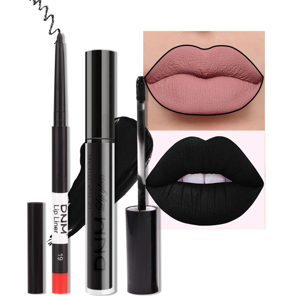 Black Matte Liquid Lipstick and Lip Stain Pencil Set