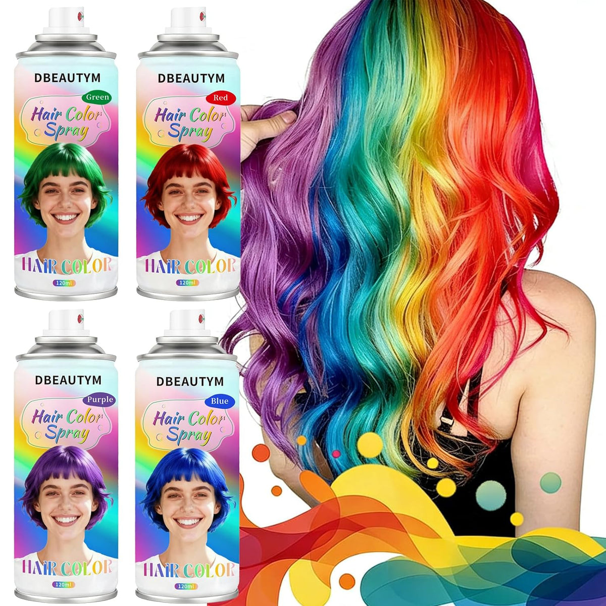 Temporary Hair Color Spray, 4 Colors: Red, Blue, Purple, Green